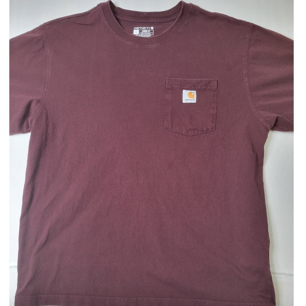 Carhartt Mens Loose Fit Pocket T-Shirt Burgundy Maroon Short Sleeve Large L